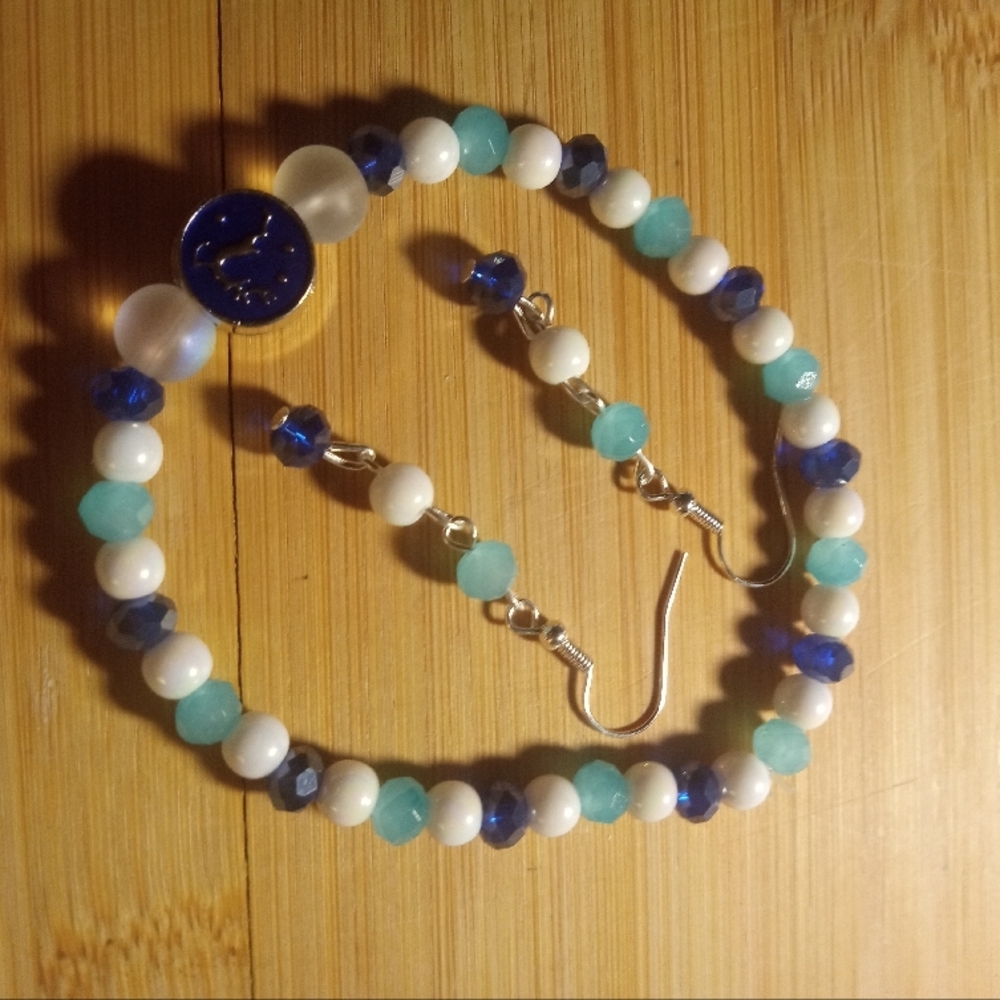 Blue and White Beaded Bracelet Set